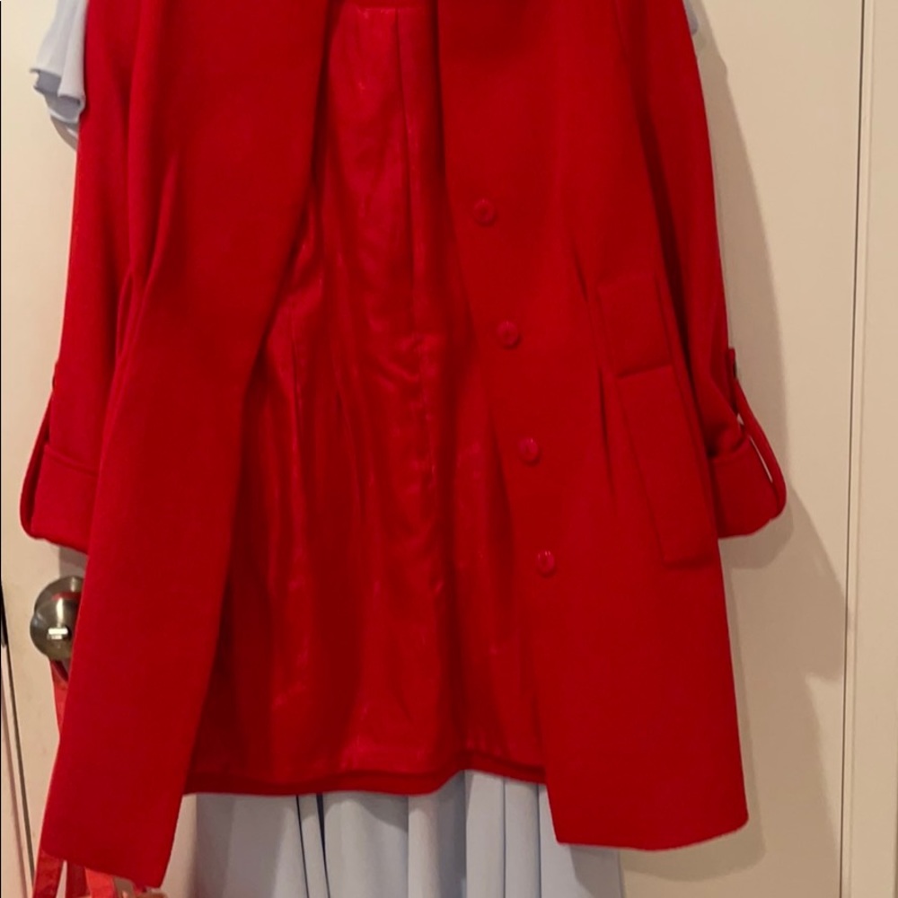Bright red coat. 67% wool.